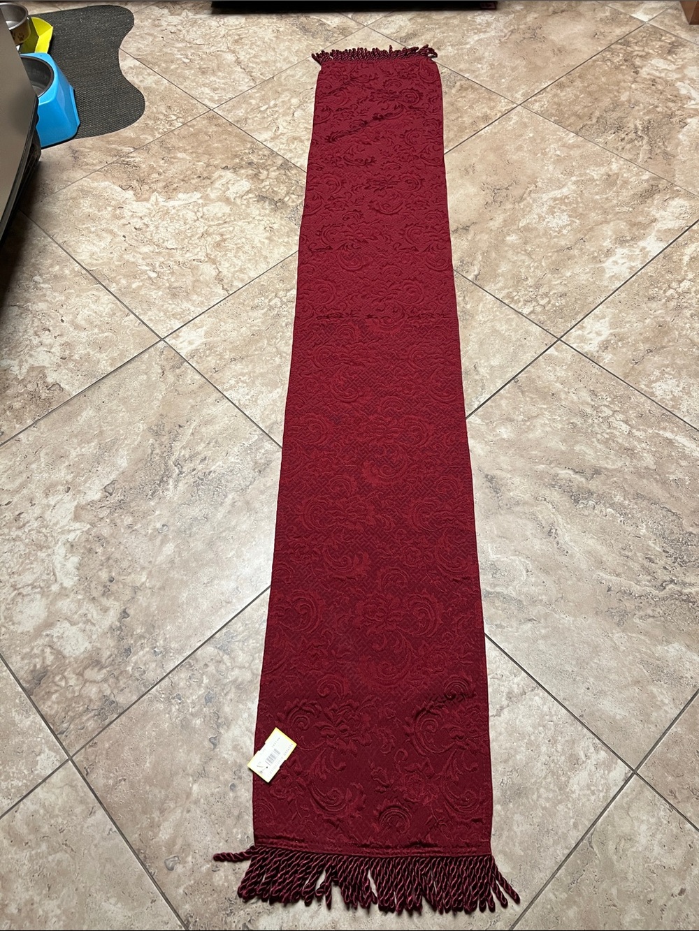 Woven Jacquard Holiday Table Runner - Deep Burgundy